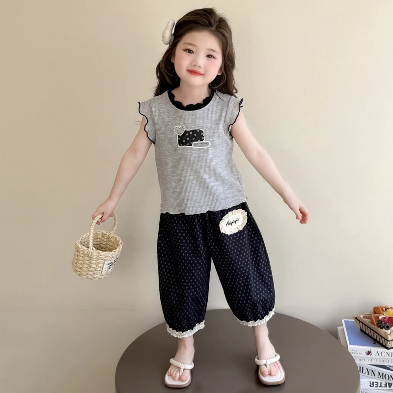 女童夏季套装2025新款洋气儿童装薄款夏装小女孩时髦衣服两件套潮