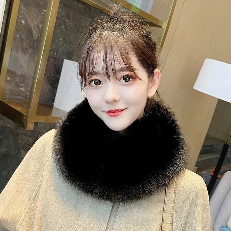 狐狸围脖挂钩款女士围巾网红韩版时尚保暖成人学生毛毛领大毛领