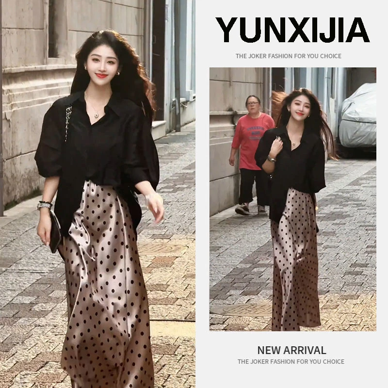 轻熟风气质流行一整套2025秋季新款法式宽松衬衫上衣半身裙两件套