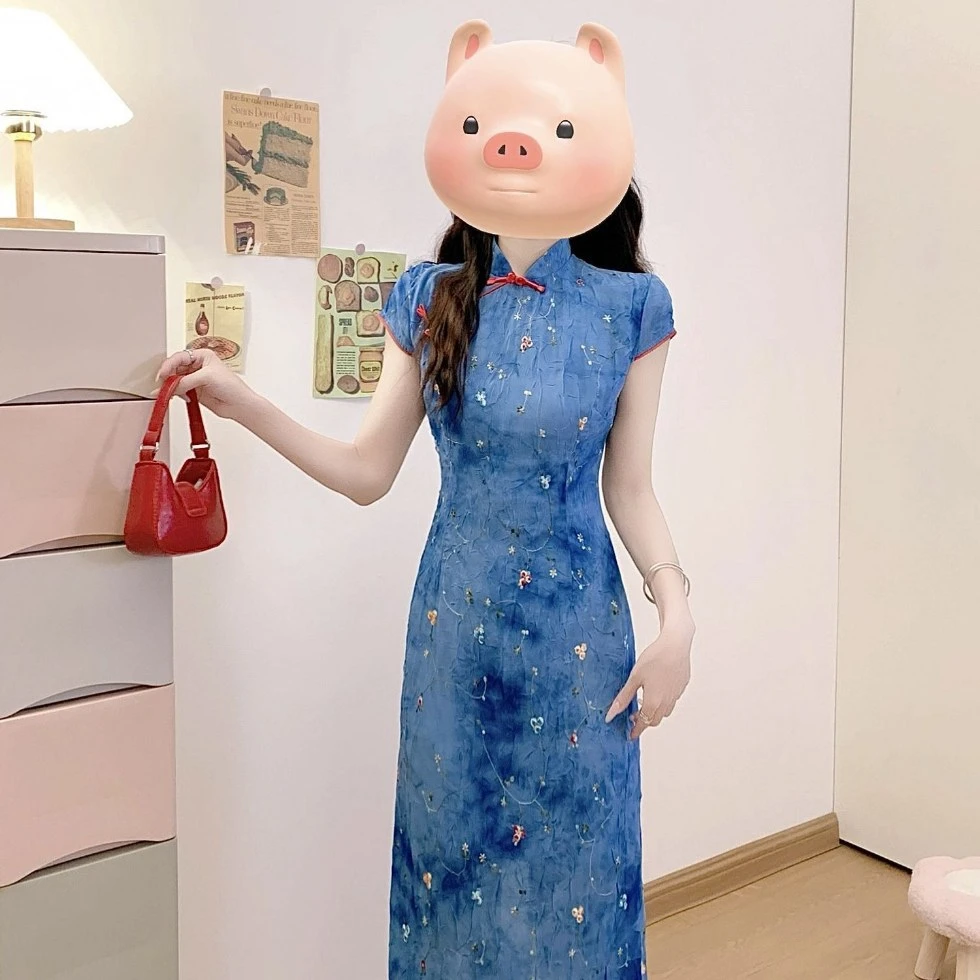 大码高级感国风连衣裙女装夏季新中式改良旗袍裙胖MM遮肚显瘦裙子