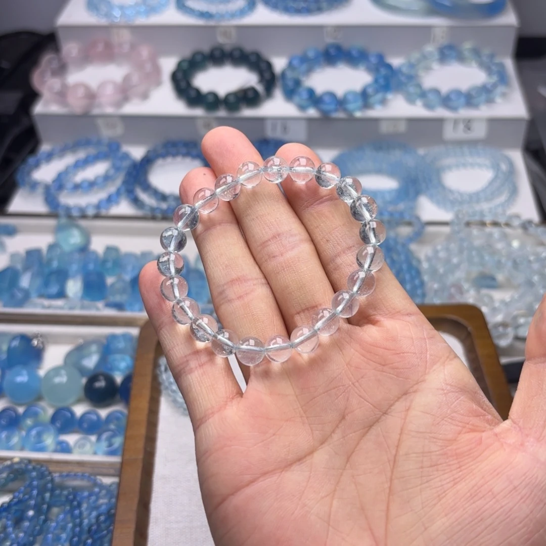 海蓝宝石裸石海蓝宝冰川蓝手串8