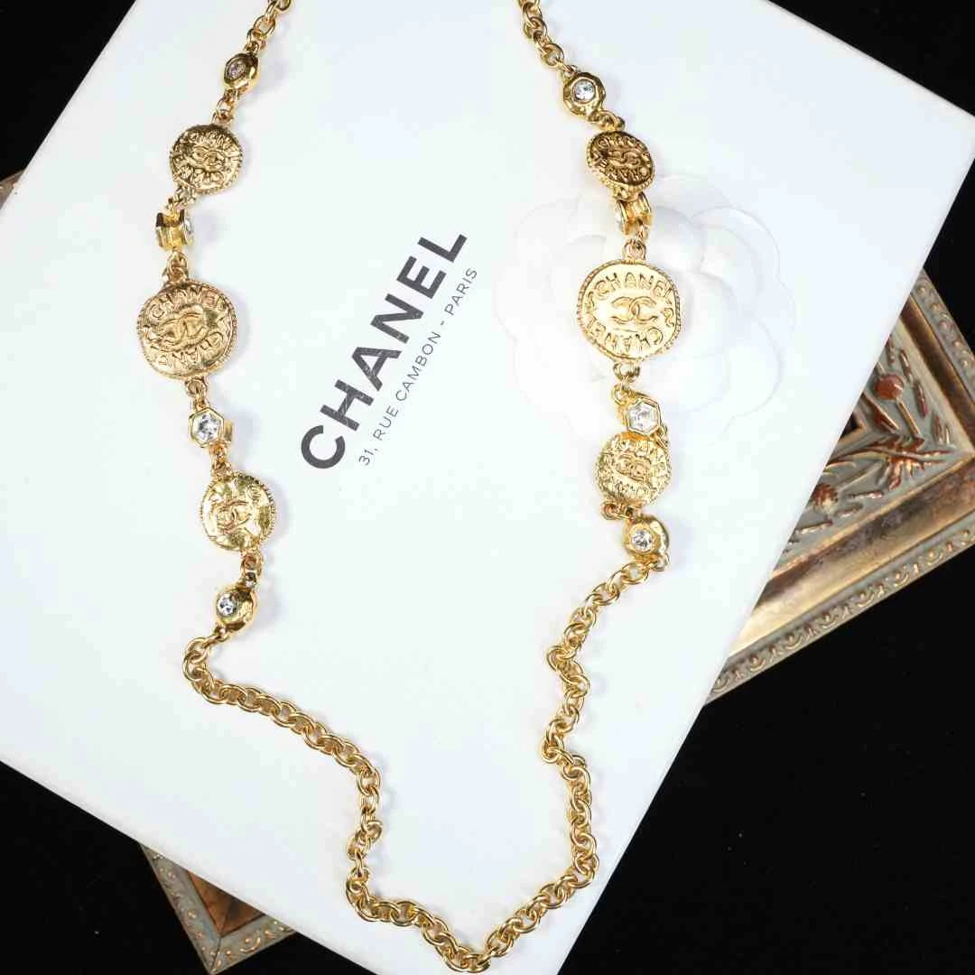 95新 Chanel/香奈儿 柚礼中古/香奈儿金币双c素金项链le508056