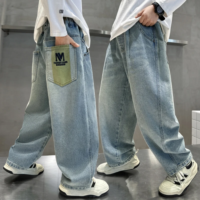 男童牛仔裤春秋宽松2025中大童休闲长裤韩版儿童百搭裤子春季潮流