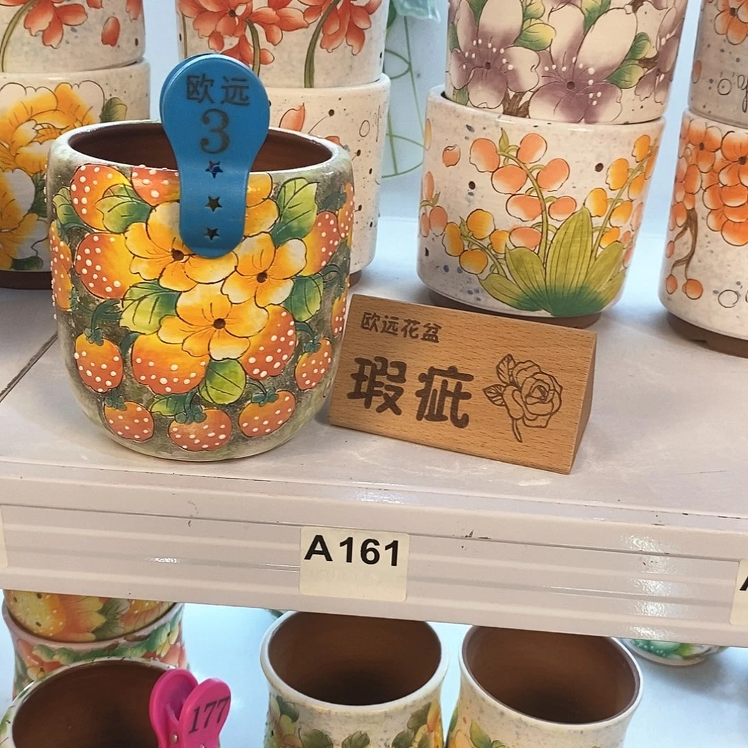 紫砂花盆红陶手绘花盆