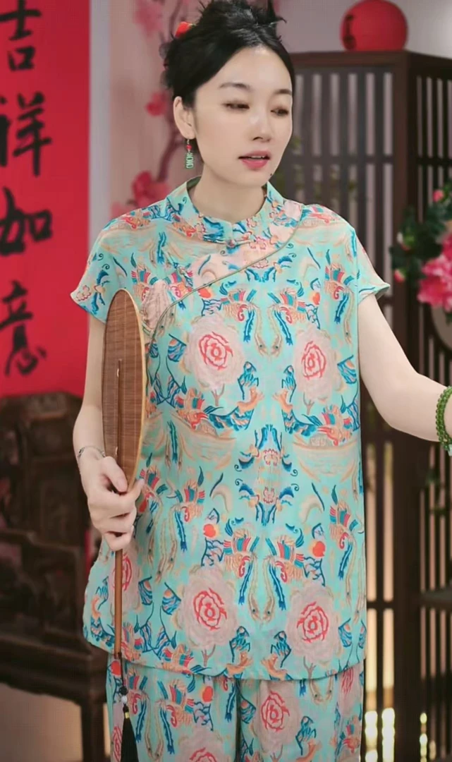 夏季国风超薄款中袖九分裤家居服套装