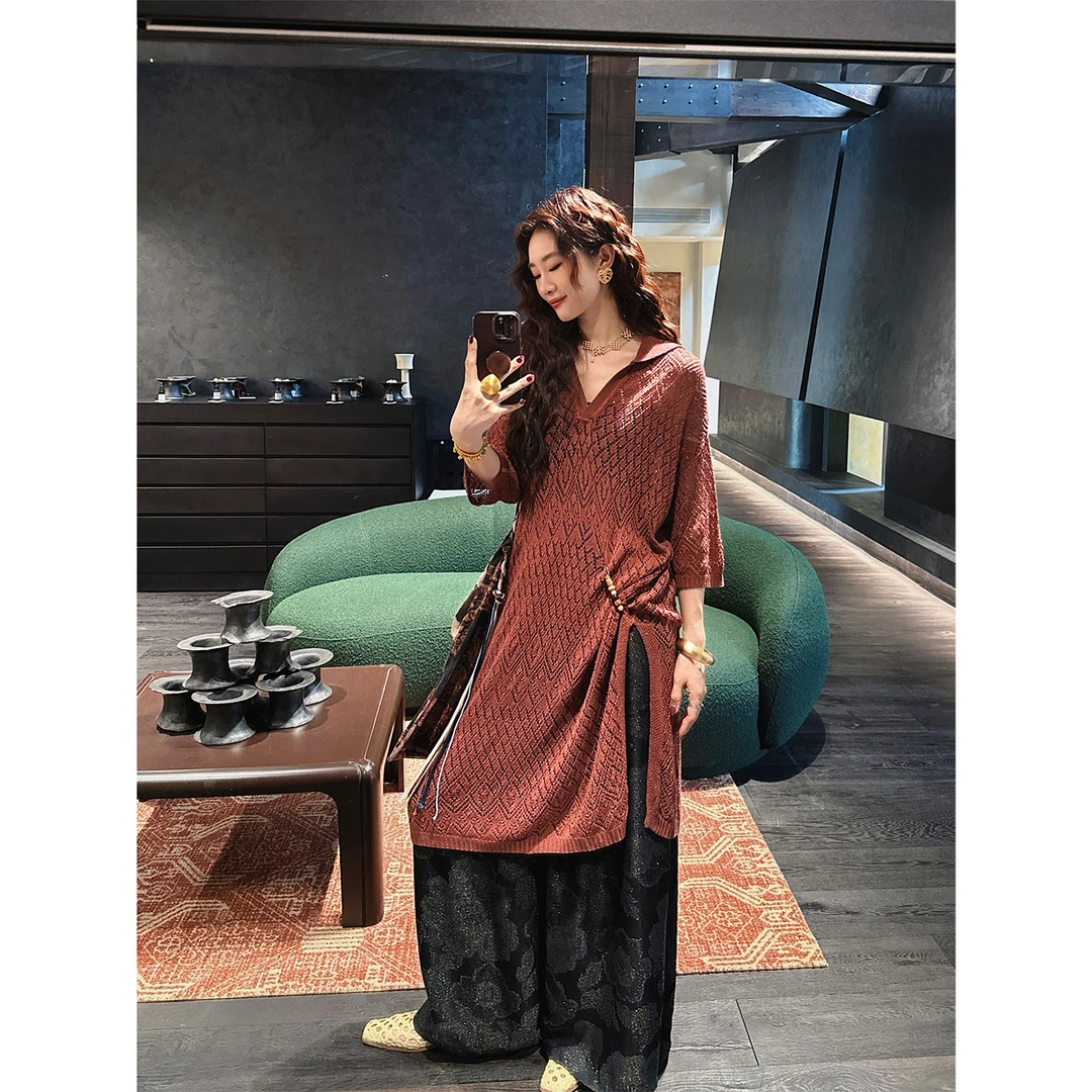 三吉黑花【云梭】亚麻针织裙衫天丝重工炒色2025早秋氛围感穿搭