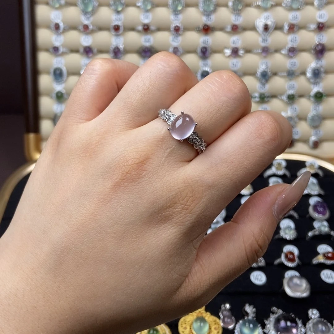 芙蓉石戒指银S925镶嵌X*?