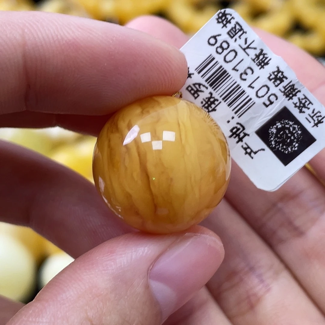 蜜蜡未镶嵌珠宝奇石20.1mm鸡油红浓蜡虎皮妖花 瑕