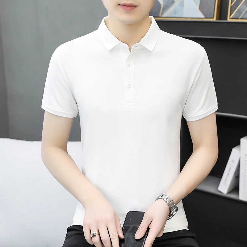 男五分袖polo衫立领白色短袖夏季纯色男半袖男透气运动风Polo衫