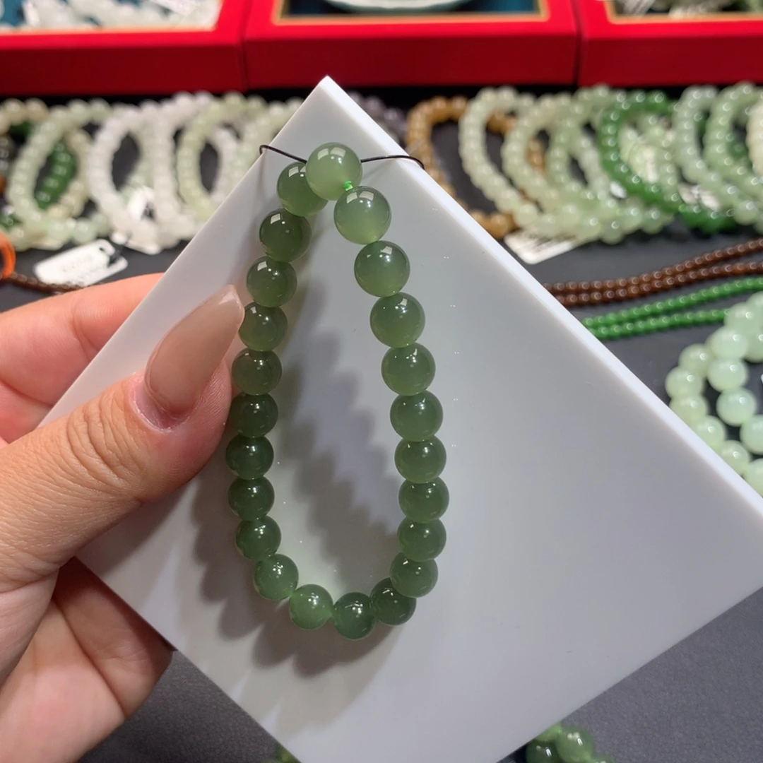 和田玉手串未镶嵌z*x湖水绿