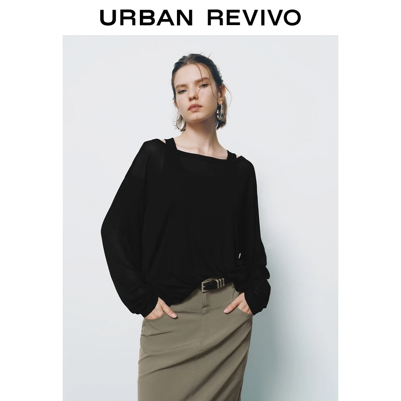 UR2026春季新款女装休闲简约真两件宽松T恤UYV450187+