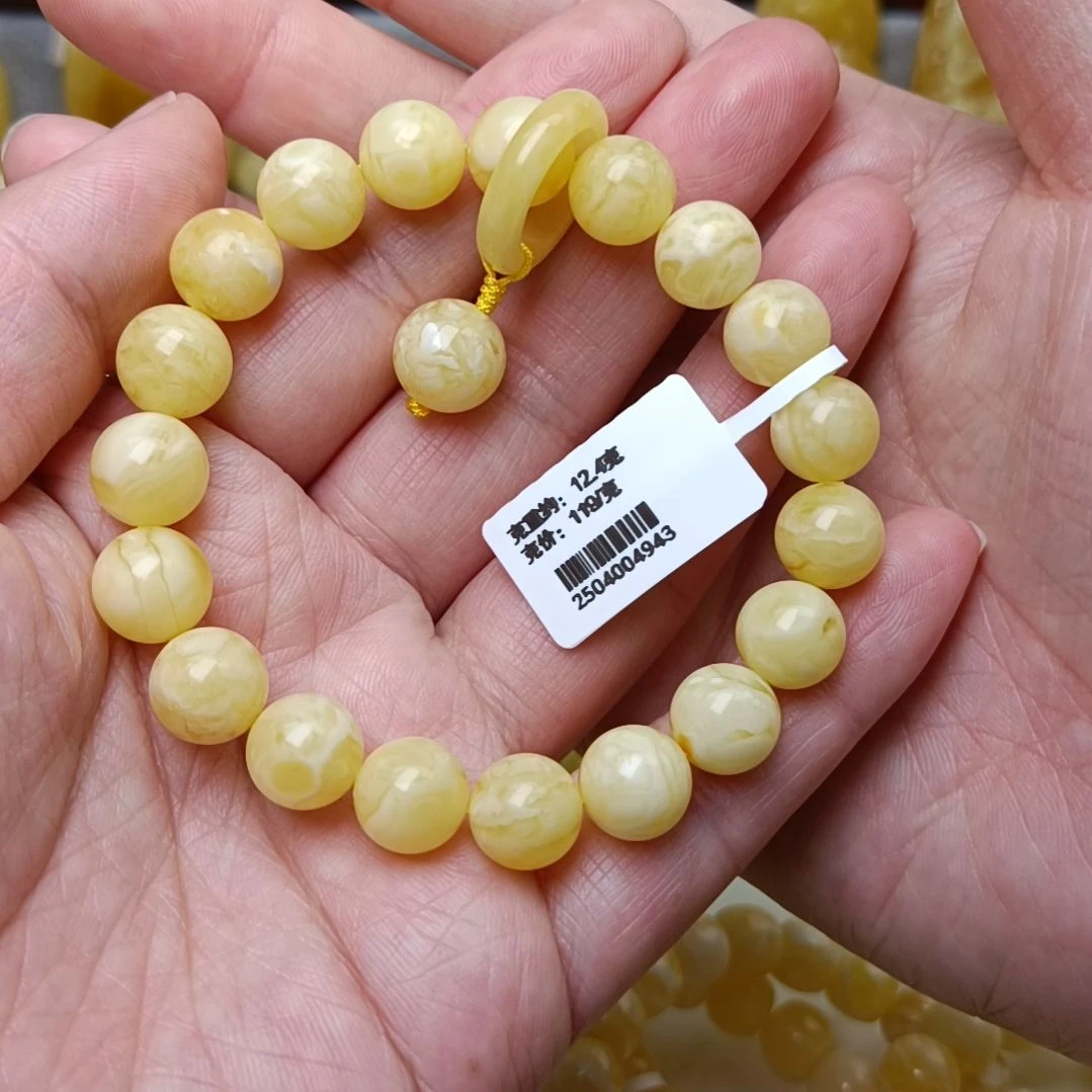 未镶嵌蜜蜡手链10圆珠浓白花蜡高货