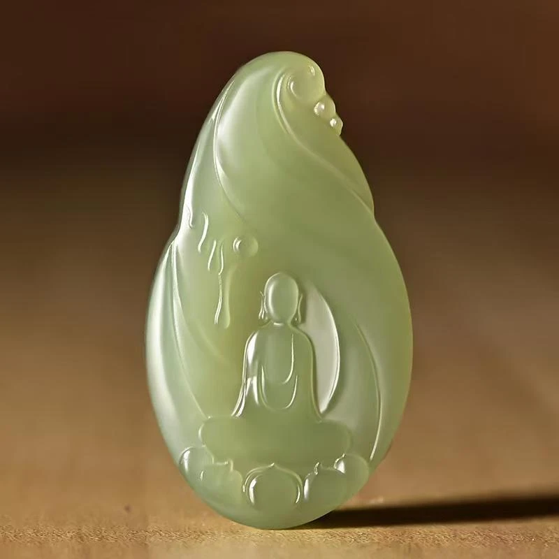手工精雕青白悟道观音吊坠男女同款天然青白无相观音挂件挂坠