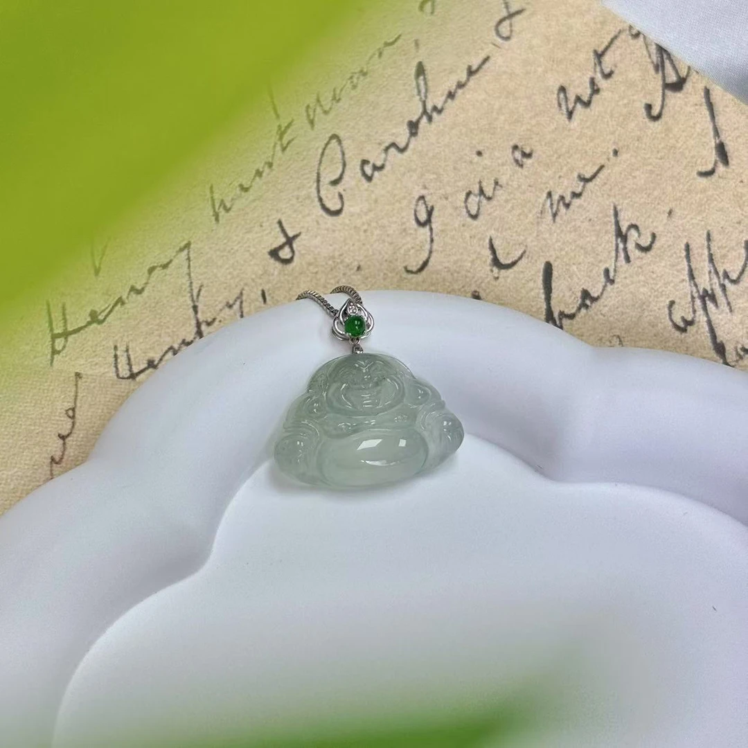 天然翡翠佛公吊坠高冰种冰透细腻