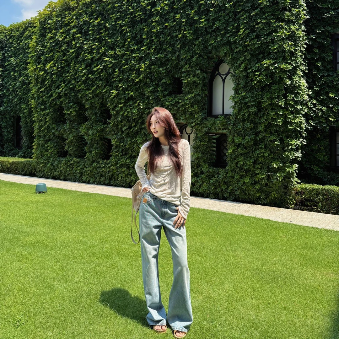 Moprobably李予诺「VIC」"100%棉"休闲百搭水洗直筒牛仔裤L5373014