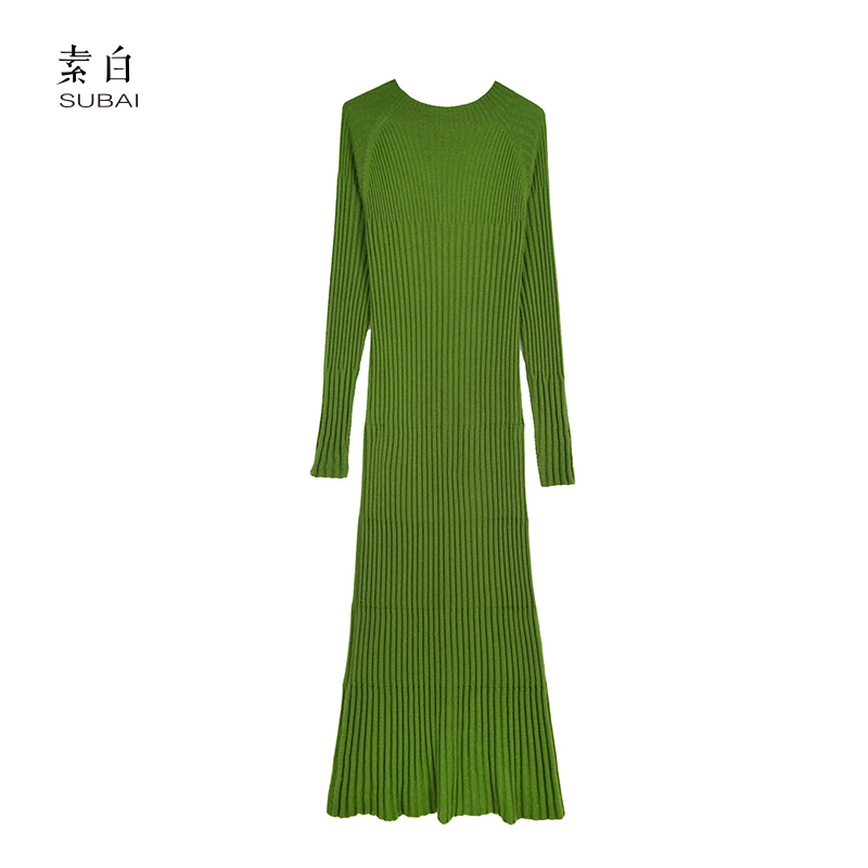 素白新品上新【妖精】802869气质修身高级感走秀款长款针织连衣裙