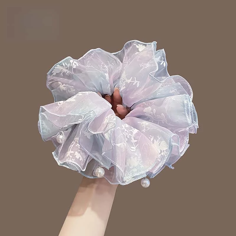 渐变刺绣蕾丝花边大肠发圈少女甜美扎头发丸子头发绳头绳皮筋发饰