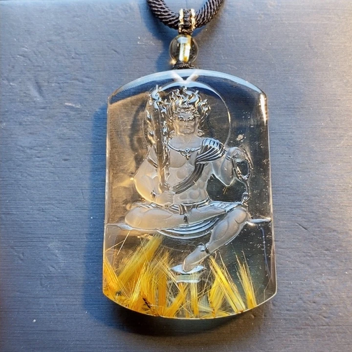 颈饰未镶嵌发晶天然发晶不动明王生肖鸡守护神无事牌