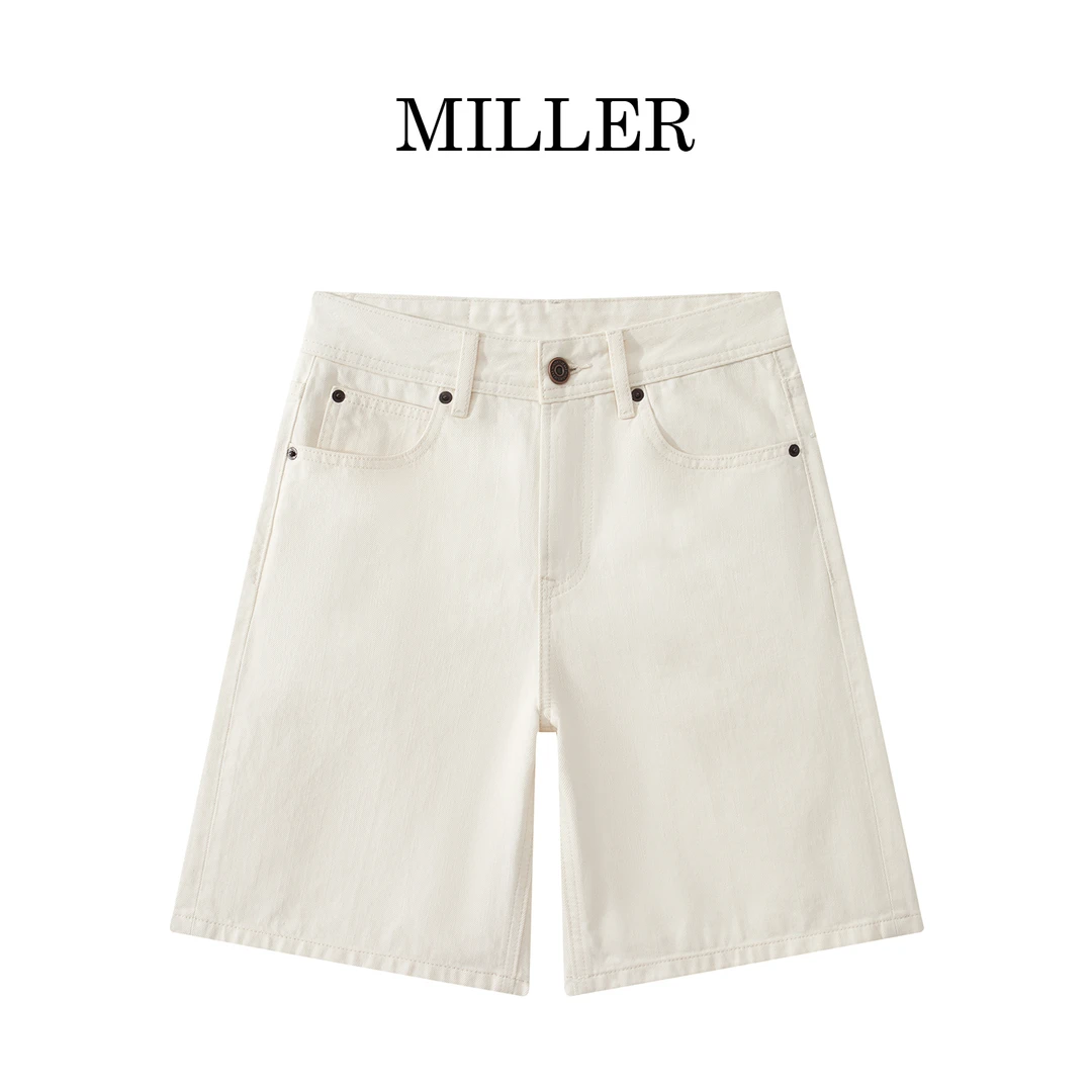 MILLER [蒲雨]夏季百搭进口面料复古白色牛仔裤牛仔中裤-F2365