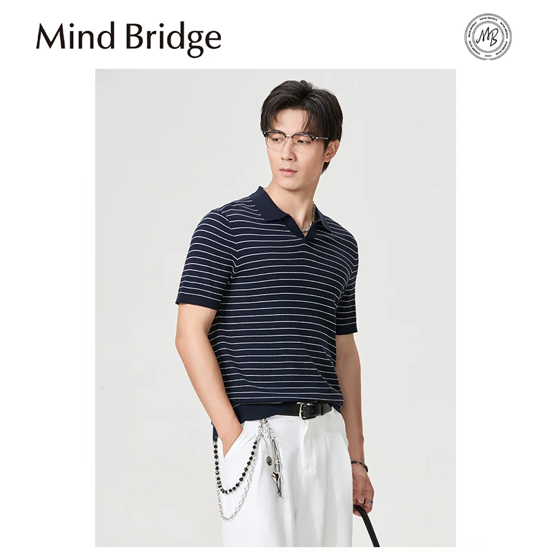 Mind Bridge2025夏季新款男士商务休闲条纹polo衫短袖T恤潮MA3Z