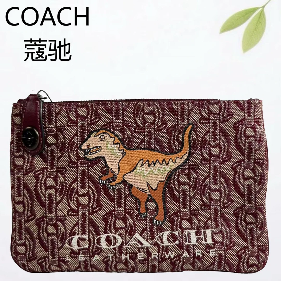 99新 COACH/蔻驰 红色淡定恐龙手拿包G25804202底长26X17