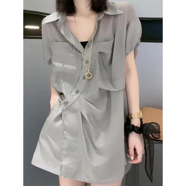 小众高级气质衬衫短裤两件套女2026夏季新款大码宽松显瘦洋气套装