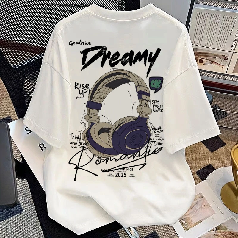 美式重磅纯棉t恤夏季潮牌ins情侣装字母印花宽松休闲短袖男生