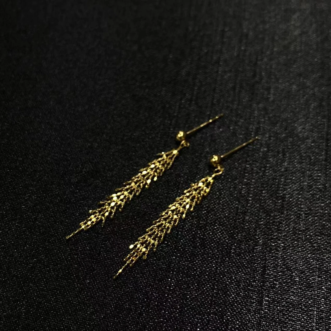 繁花｜18k金手工编织金麦穗流苏耳饰 38mm #6152多样性发一对