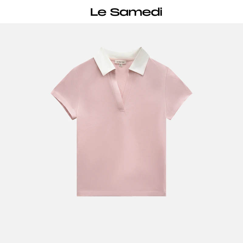 Le Samedi【马球周末】优雅精英GOLF V领紧身撞色polo短袖