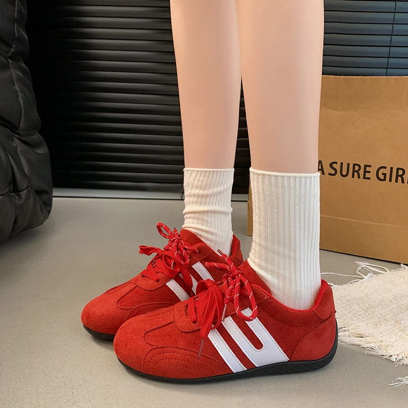 复古豹纹系带德训鞋女2025秋季新款平底阿甘鞋休闲运动鞋软底单鞋