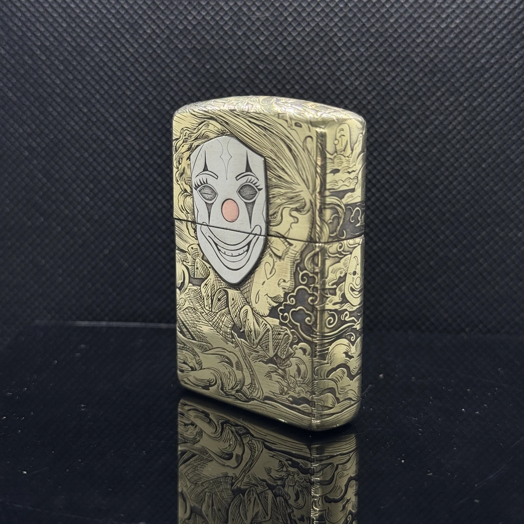 ZIPPO/之宝面具人生小丑贴章五面雕刻男士送礼个性金色原装DYY1