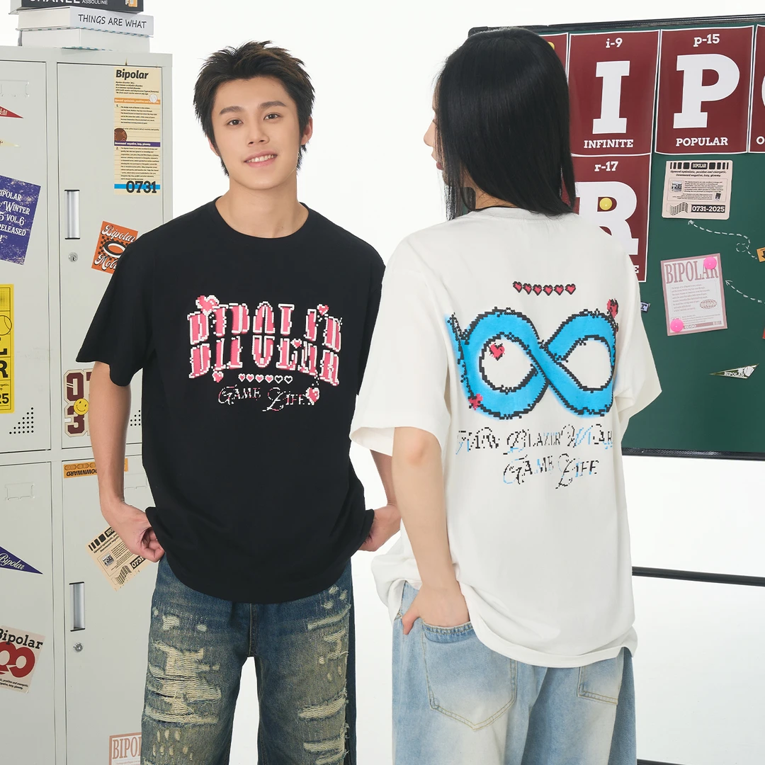 BIPOLAR【心动520】像素爱心情侣宽松潮流短袖T恤  11B569