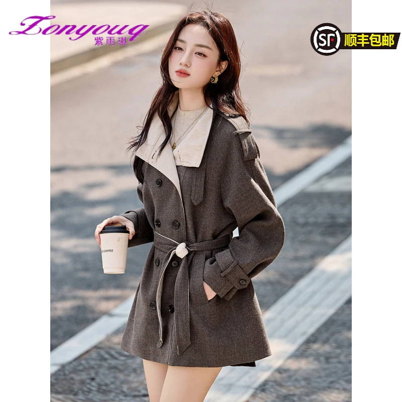 紫雨琪时尚高级感风衣外套女2025秋新款流行炸街收腰显瘦气质大衣