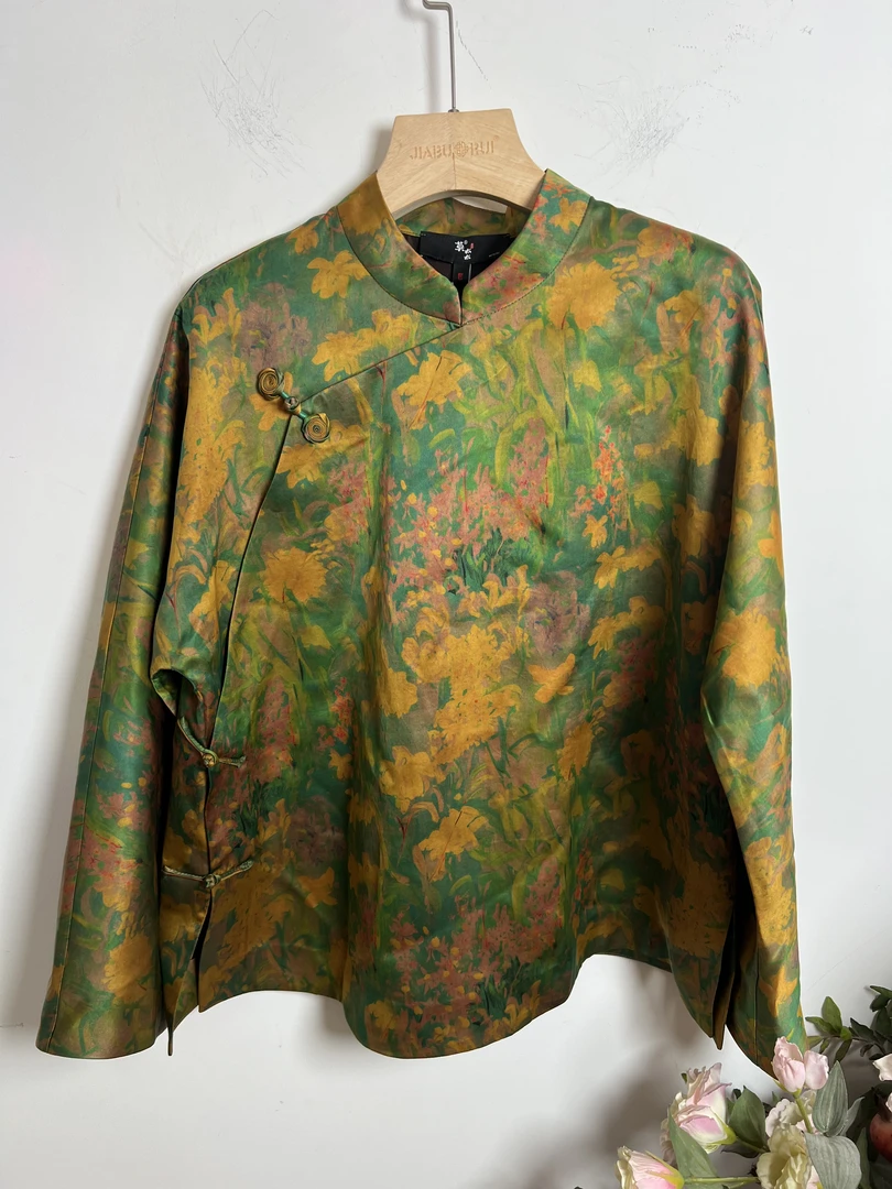 『云思』香云纱真丝桑蚕丝时尚显瘦新中式立领斜襟衬衫（25087）