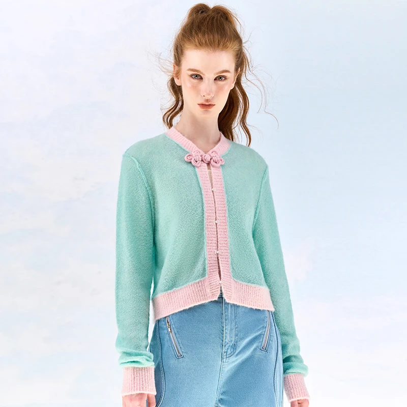 洲升/CHAURISING中式对襟圈圈羊绒开衫23082331小香风气质新中式