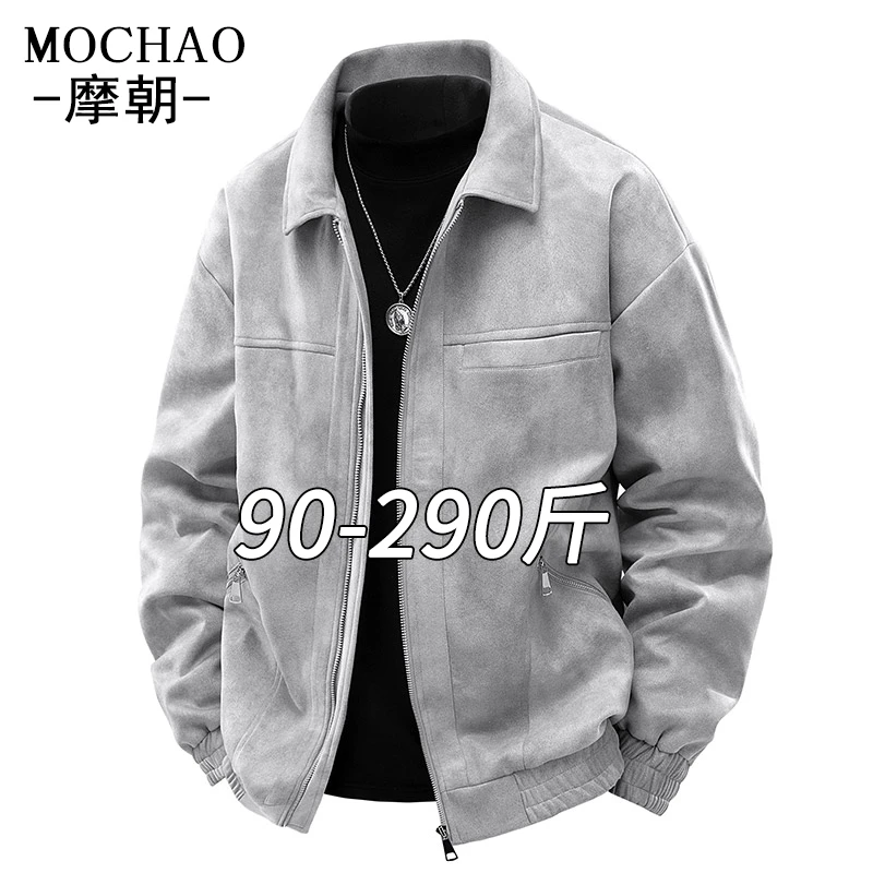 摩朝美式复古夹克外套男痞帅宽松潮流春季新款休闲翻领微胖子上衣