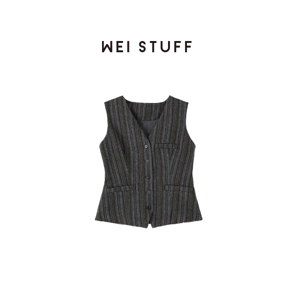 WEI STUFF “英伦古着”复古毛呢单排扣修身马甲 7178 . S
