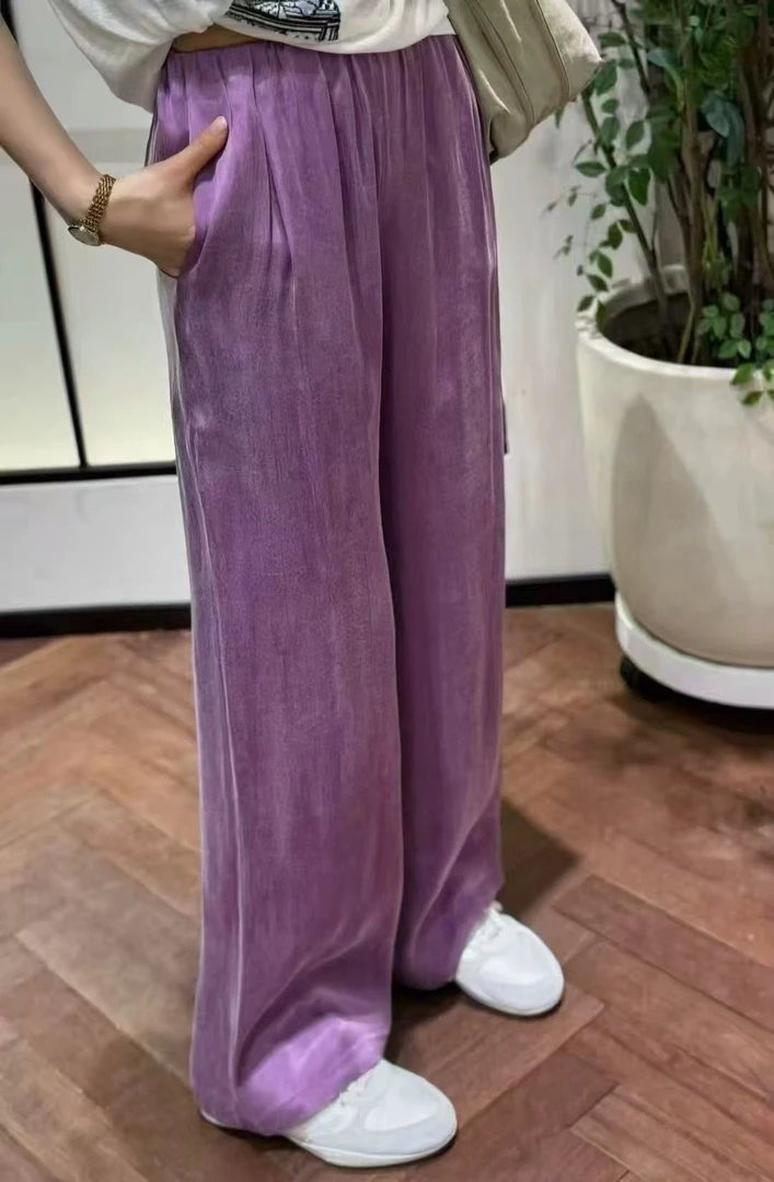 铜氨丝阔腿裤女夏季2025新款宽松显瘦休闲长裤高腰垂感直筒裤2620