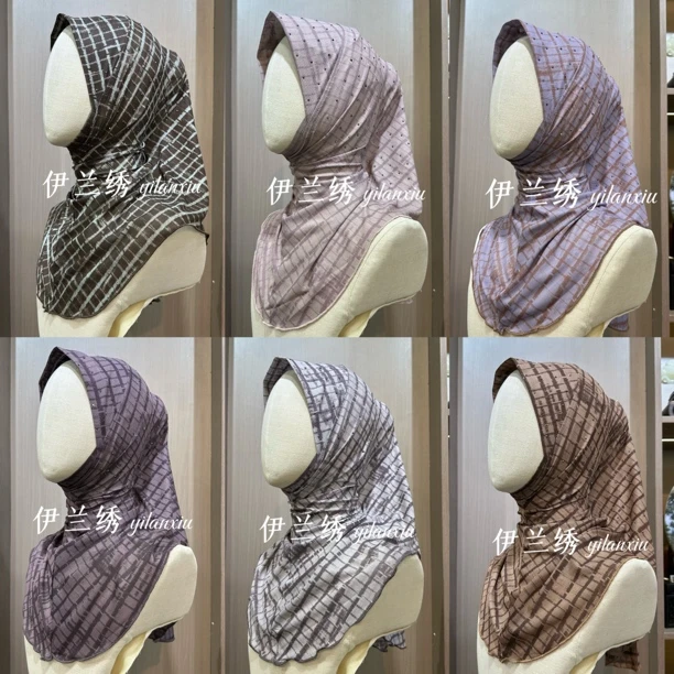 回族女士夏季透气舒适格子套头纱巾薄款条纹时尚百搭A18春夏围脖