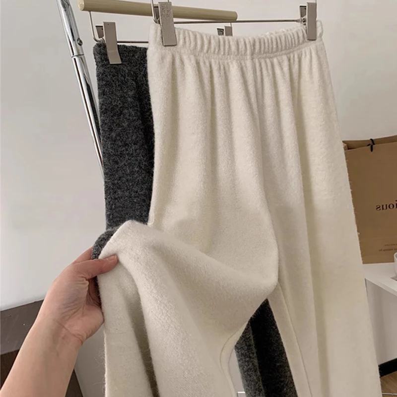 慵懒风垂感加绒毛呢阔腿裤女秋冬新款胖mm梨形身材显瘦保暖休闲裤