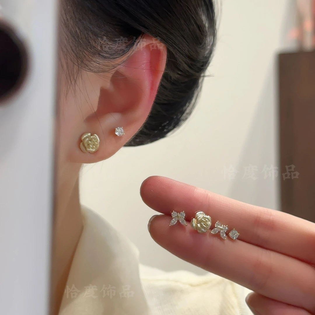 铜合金合成锆石耳饰 【恰度】精致亮闪锆石蝴蝶花花六件套耳钉