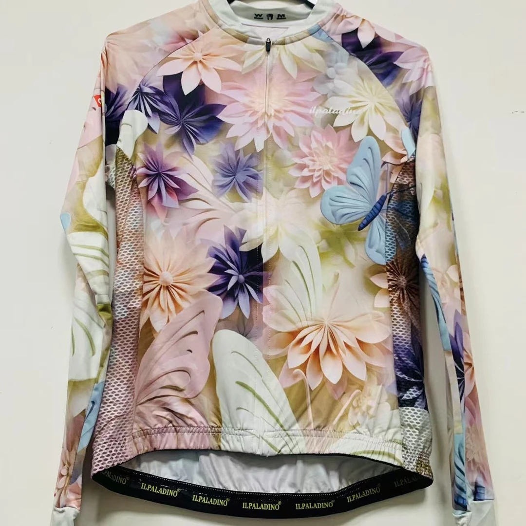 SQ 1043【蝶恋花牛奶丝拼接长袖女士】ILPALADINO专业版骑行服