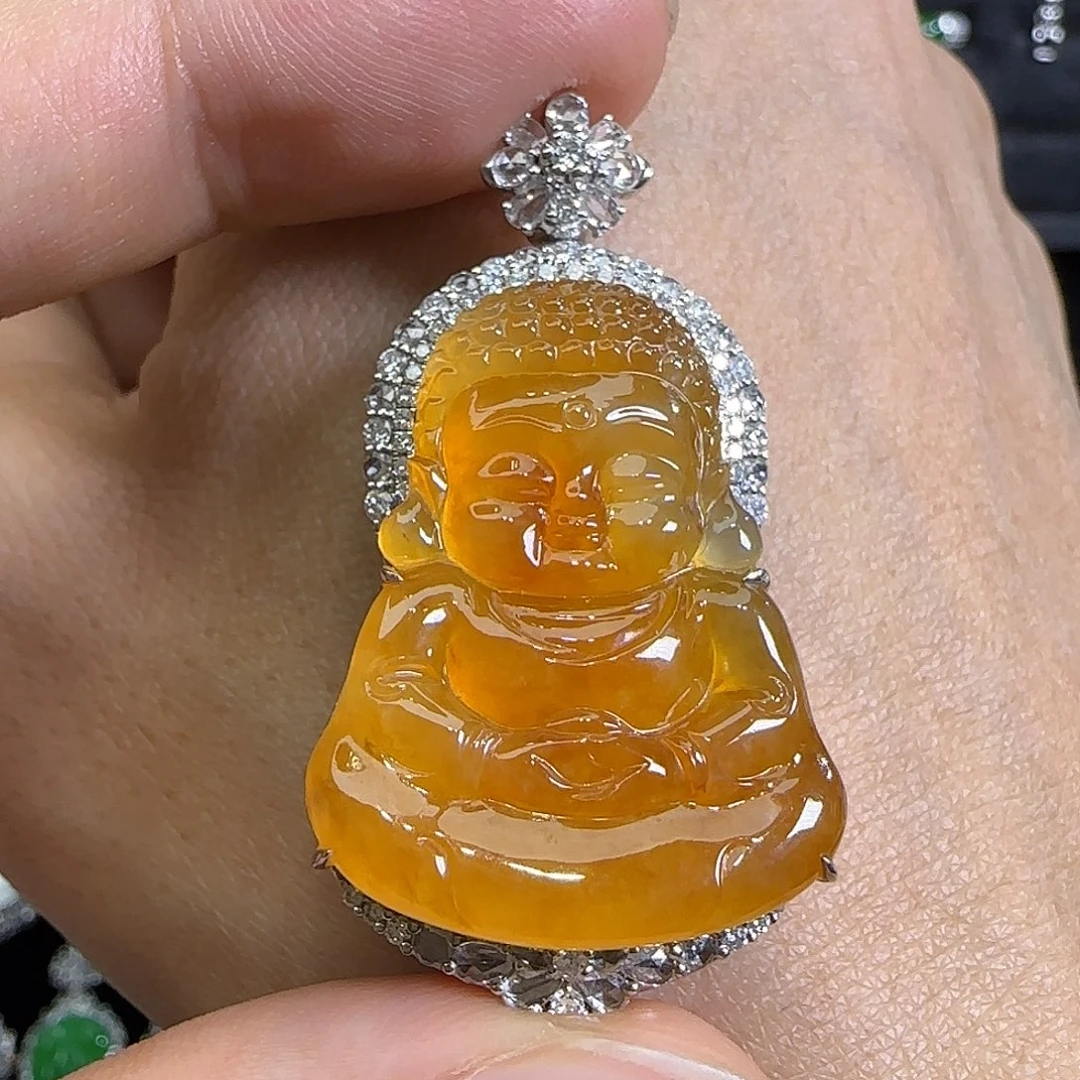 颈饰18K金镶嵌翡翠天然翡翠