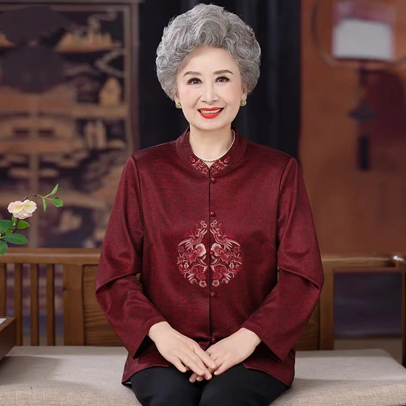 老年人秋装女奶奶唐装绣花衬衫中老年妈妈国风喜庆婚礼生日装外套