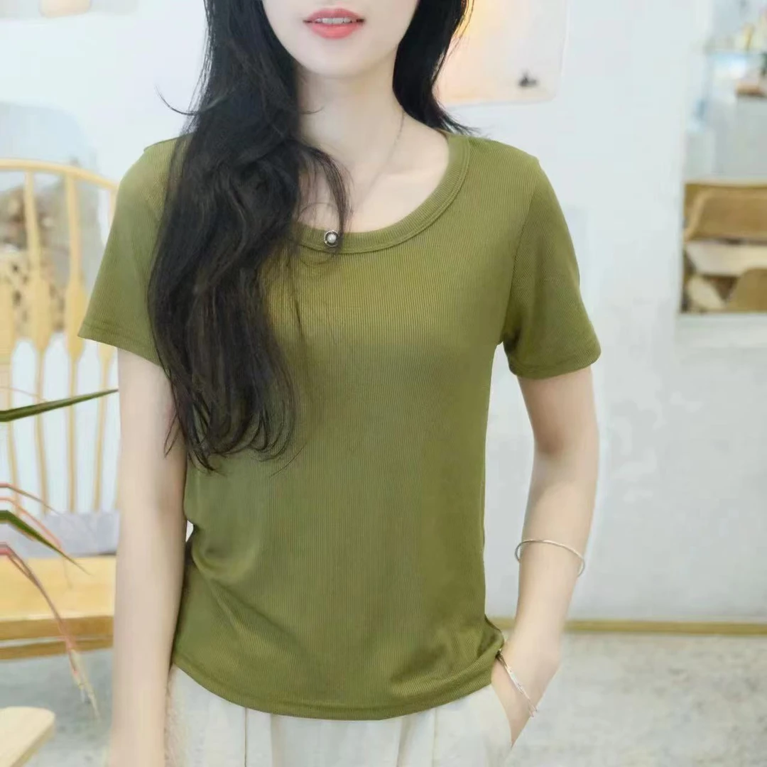 时尚休闲简约螺纹短袖女士骑行服#2581