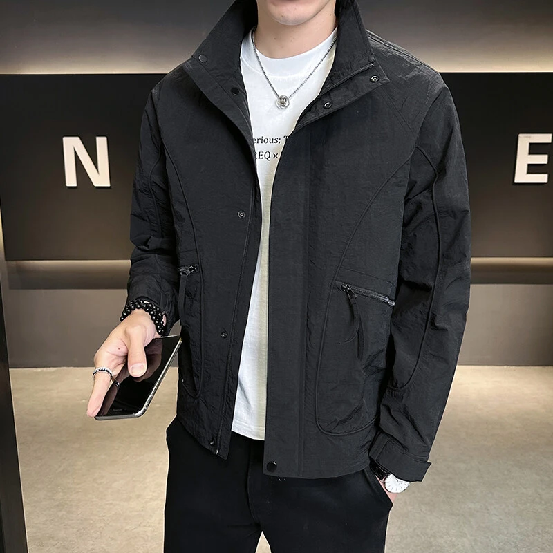 男士夹克简约休闲立领外套春季新款高档时尚百搭男款潮牌帅气上衣