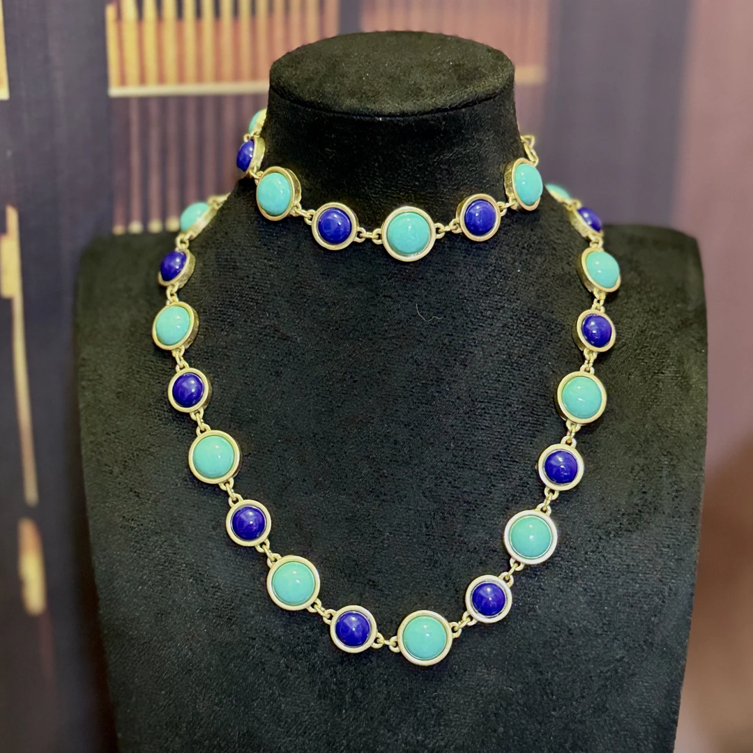 铜合金石英石项链 「弗洛伦萨」西洋复古做旧项链老奶奶中古蓝手链