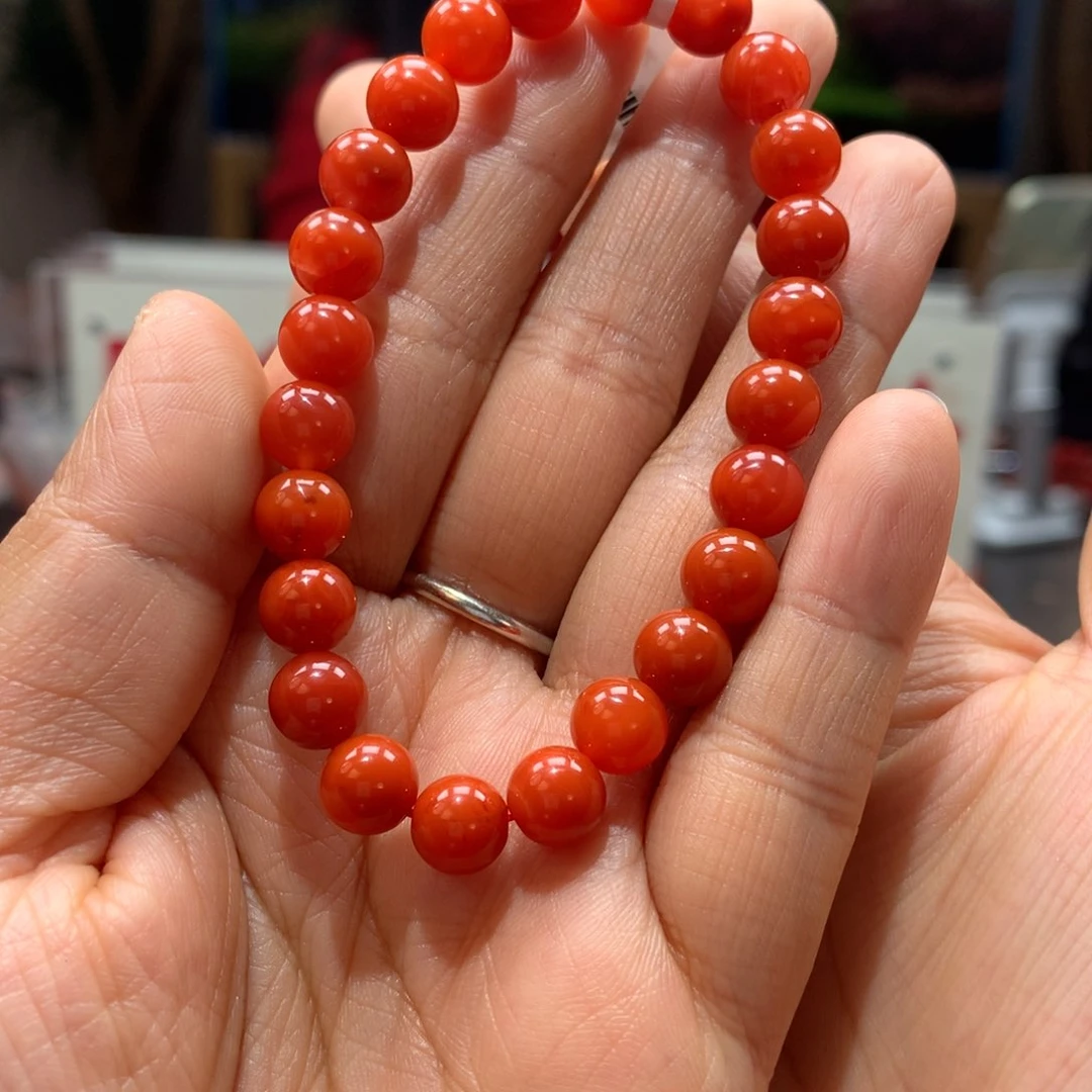 南红玛瑙7mm柿子红手串未镶嵌