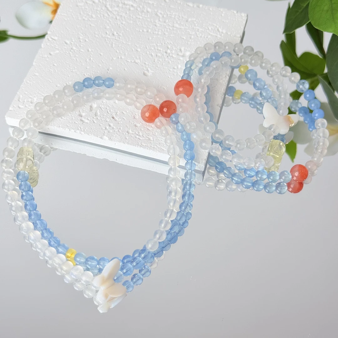 【宠幸】白月光海蓝宝5-6mm多圈手串面小仙多样性发其一Z