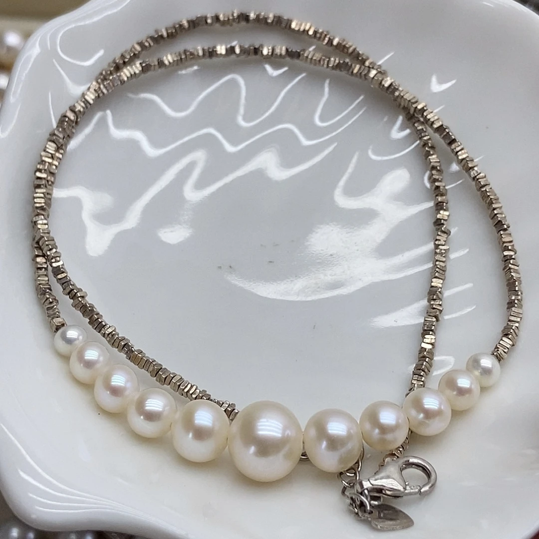 项链银S925镶嵌淡水珍珠
